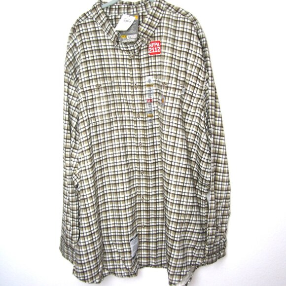 Carhartt FRC Shirt Mens 4XLT Brown Plaid Flame Resistant NFPA 2112 70E HRC2 - Picture 2 of 10